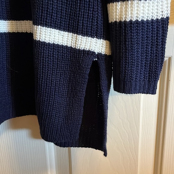 Long Navy Blue and White Striped Cardigan Sweater - Picture 4 of 4